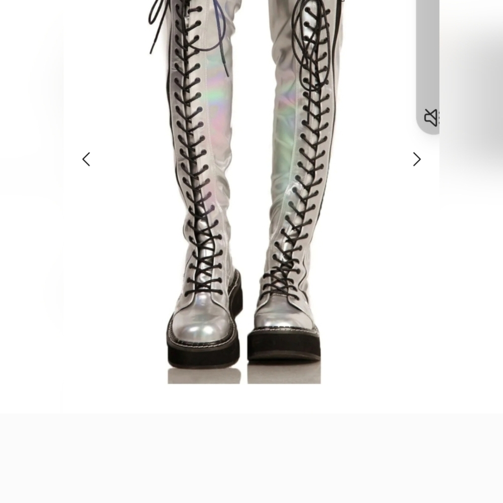 Holographic Lace-Up Knee-High Boots
